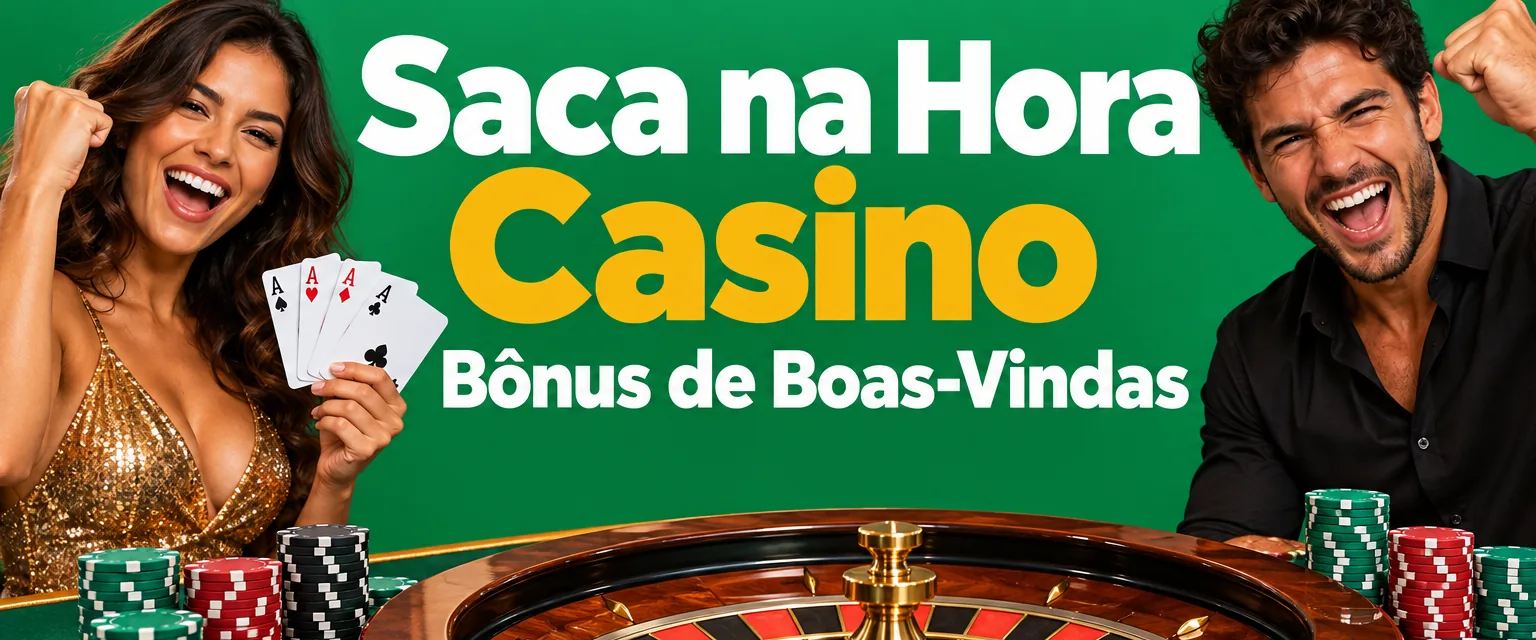 Banner do Saca na Hora Cassino com monograma SNH, bônus de 100% até R$ 1.000 e saque Pix